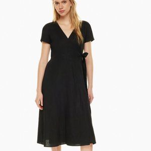 NWT! Aritzia Babaton Dern Linen Wrap Dress - Size Small / Black